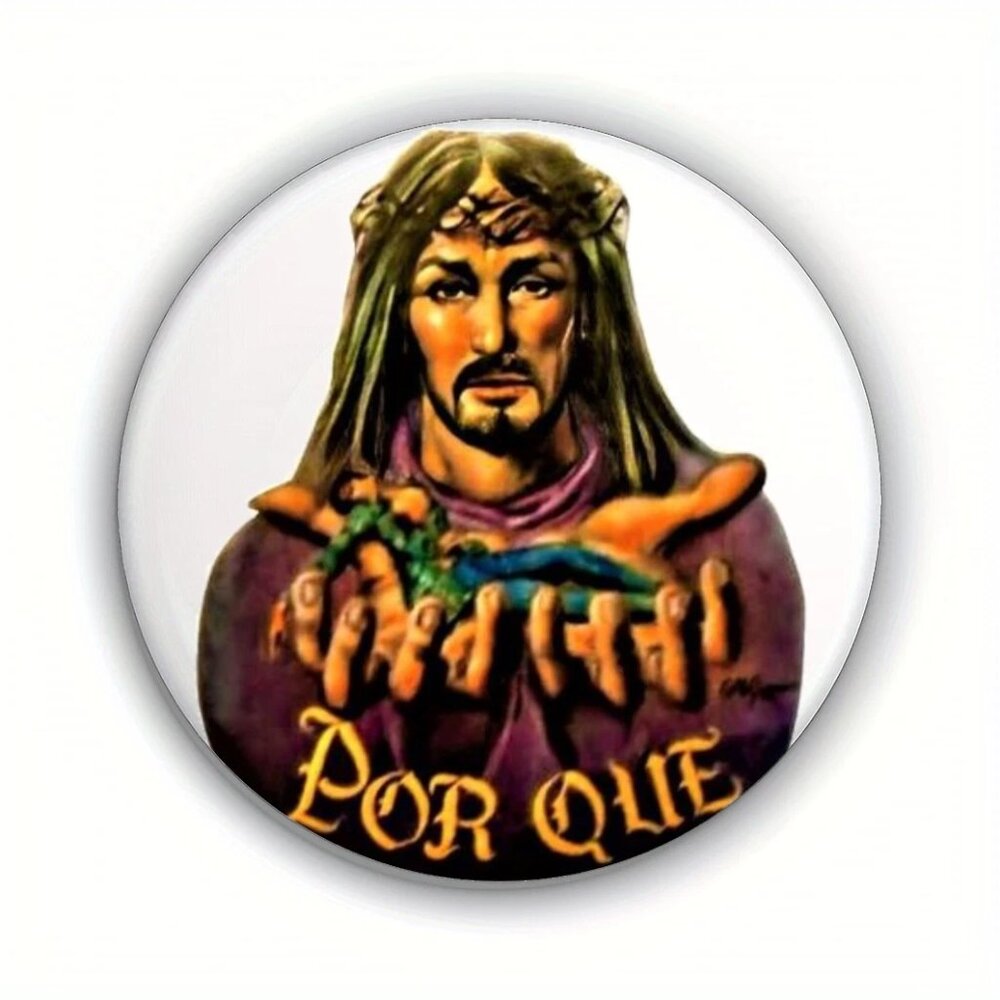 Vintage 1980's POR QUE Pin Button. Size 1.7 inches/44 mm